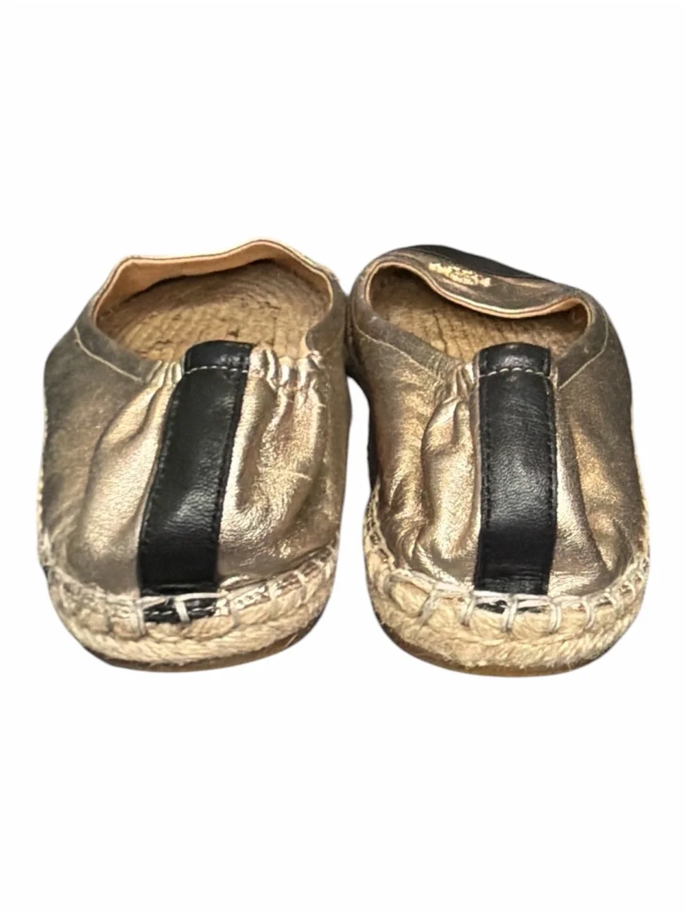 Coach Gold & Black Leather Cap Toe Espadrille Ballet Flats Women’s Size 10B